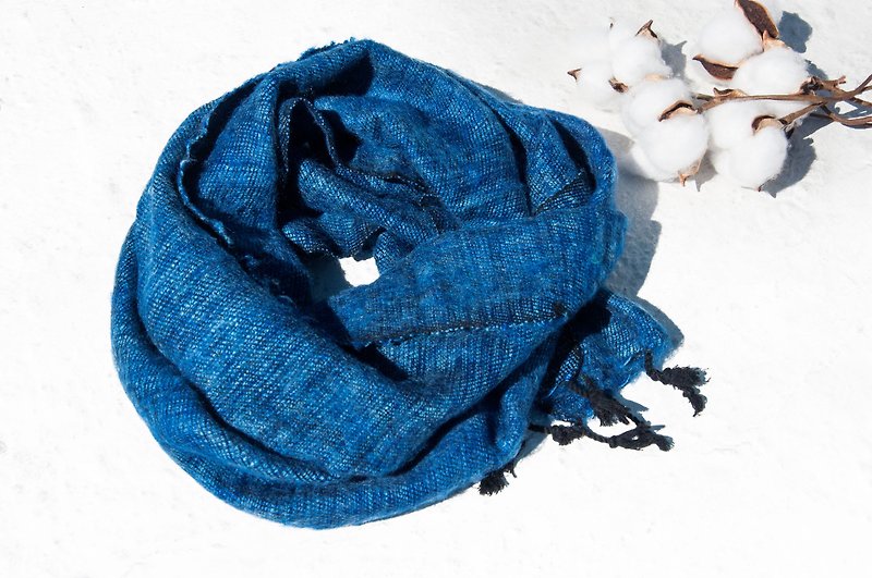 Christmas gift wool scarf / handmade knit scarf / woven scarf / pure wool scarf - blue Mediterranean - Scarves - Wool Blue
