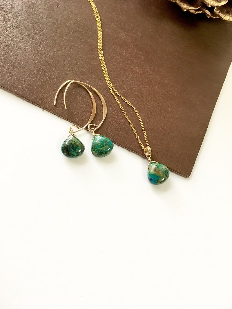 Azurite Malachite 【Set up】 【Gift】 14kgf - Necklaces - Stone Green
