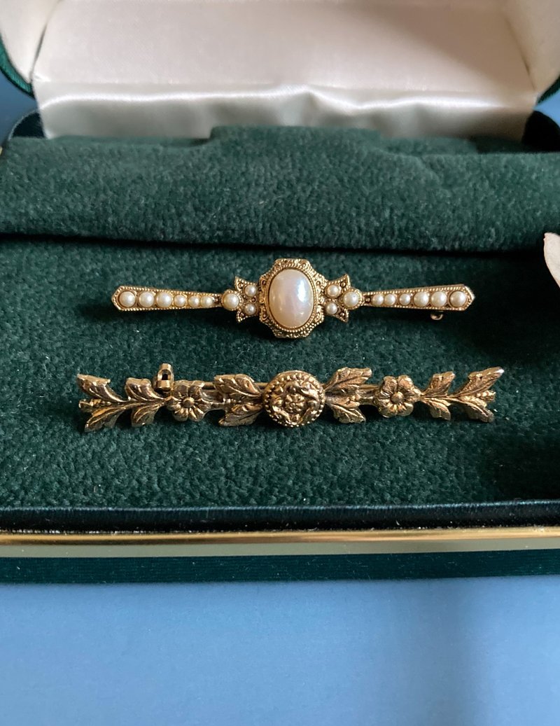 法式西洋古董 珍珠浮雕花朵 帽針 胸針別針 - 胸針 - 其他金屬 