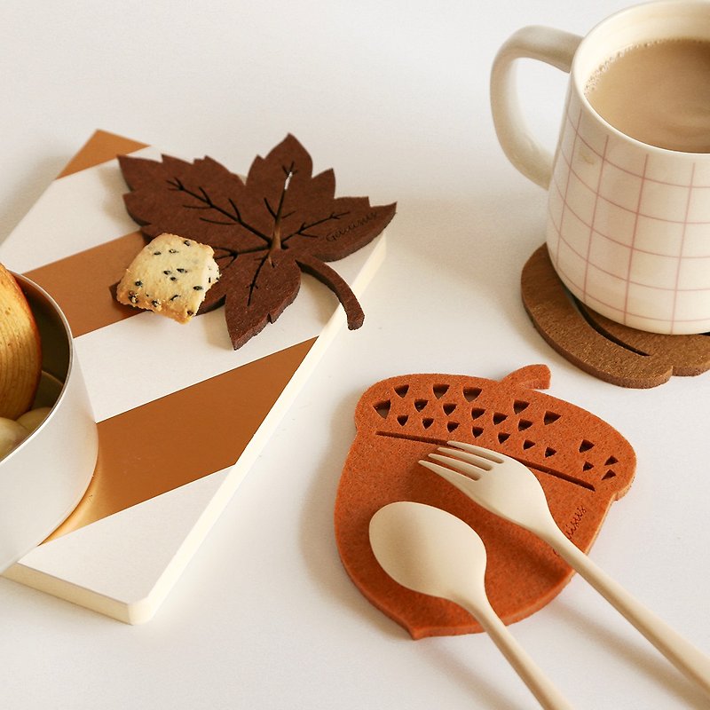 Leyan・Leyan - Acorn/Maple Leaf/Acorn Coaster/ Decoration - Coasters - Polyester Brown