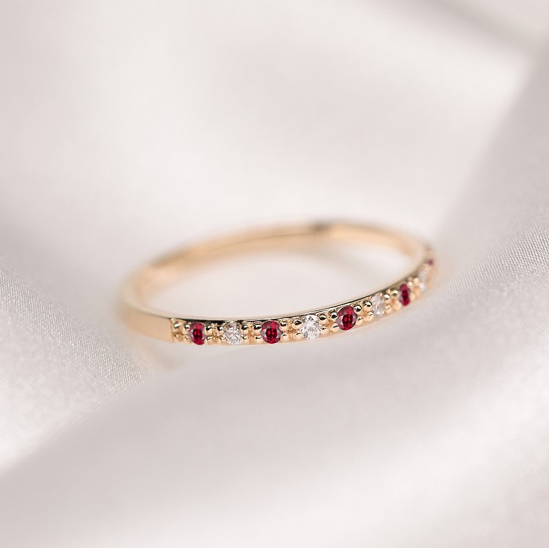 【PurpleMay Jewellery】18K金鑽石紅寶石婚戒 - R001-1 - 戒指 - 寶石 紅色