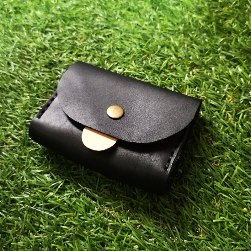 Double-layer card leather coin purse - black leather cute tongue version - กระเป๋าใส่เหรียญ - หนังแท้ 