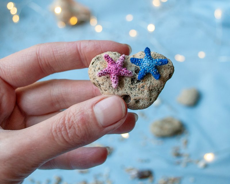 Miniature colorful STARFISH tiny crochet sea animal Nautical decor for dollhouse - Stuffed Dolls & Figurines - Thread Multicolor