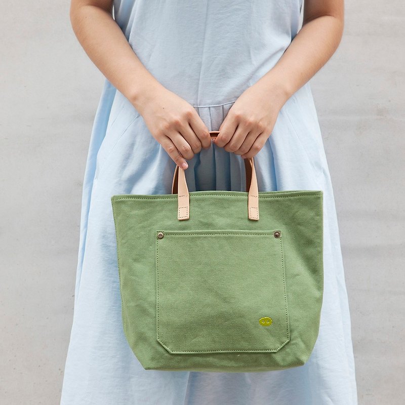 Mushrooms Mogu canvas bag / handbag / My Darling (Matcha Green) - Handbags & Totes - Paper Green