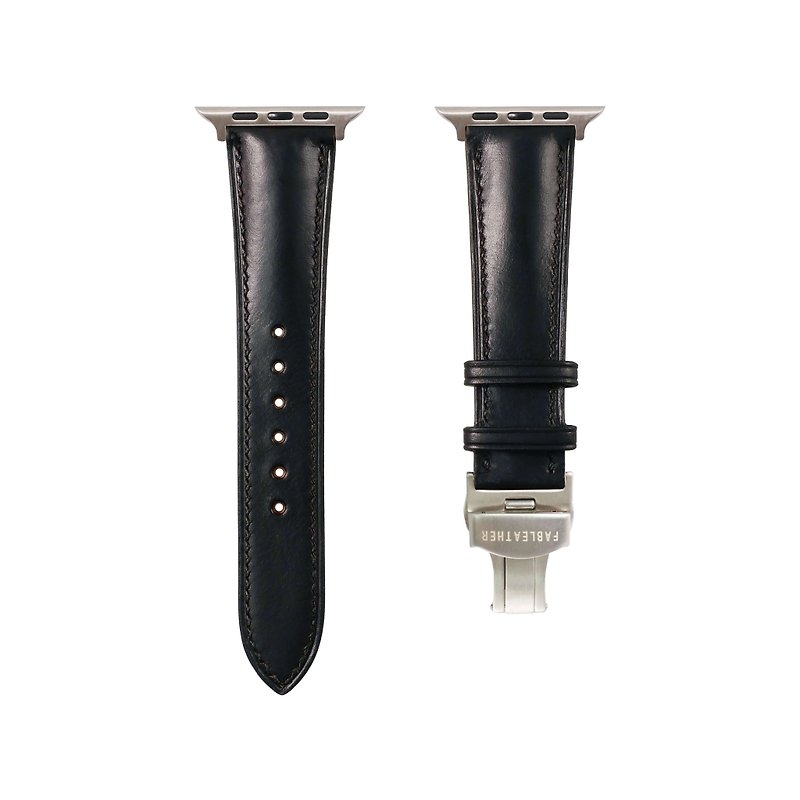 Handmade APPLEWATCH strap (BARENIA French calfskin | black | Ganeto) - สายนาฬิกา - หนังแท้ สีดำ