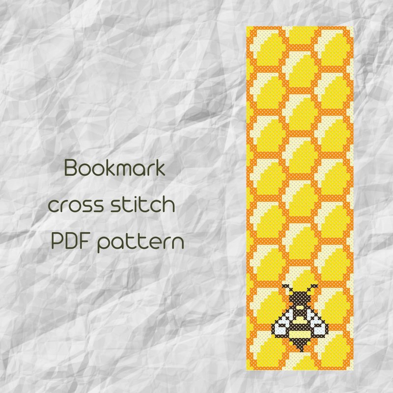 【數位】十字繡圖案 Bookmark cross stitch PDF pattern / Bee ornament cross stitch ...