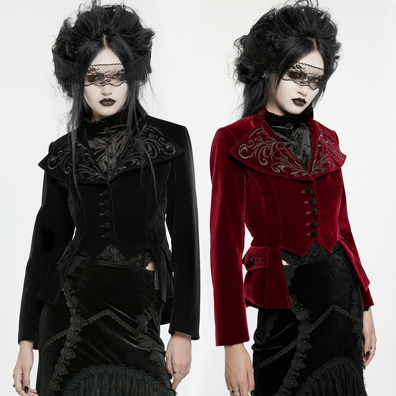 Gothic Court Magician's Exquisite Embroidered Jacket - Red/Black - เสื้อสูท/เสื้อคลุมยาว - วัสดุอื่นๆ สีแดง