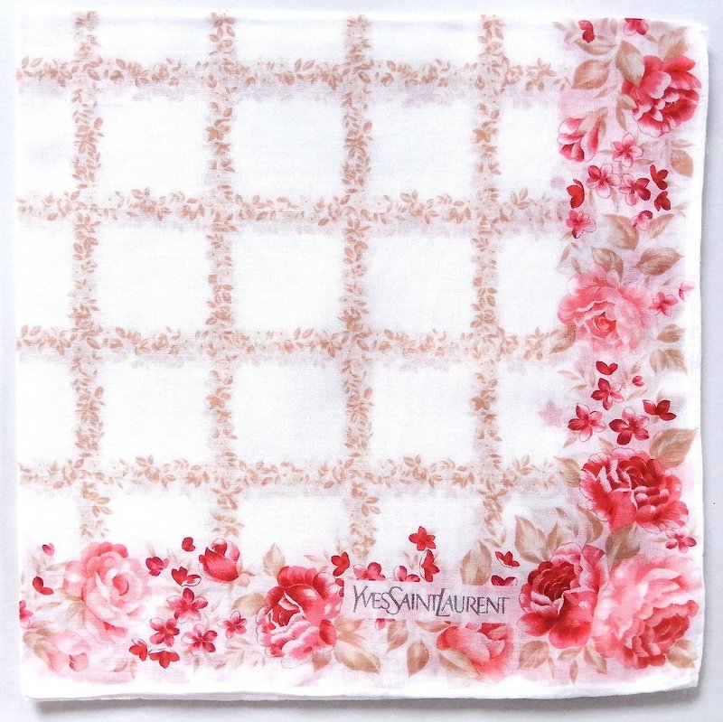 Yves Saint Laurent Vintage Handkerchief Floral Roses 18.5 x 18.5 inches - Handkerchiefs & Pocket Squares - Cotton & Hemp Red
