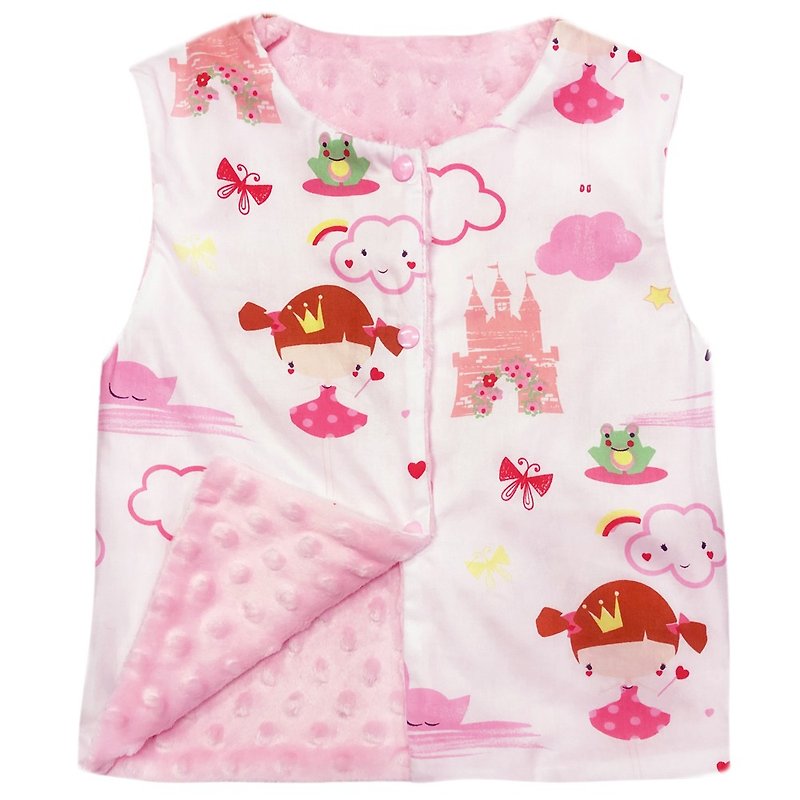 Minky dot print double-sided vest front and back in pink little princess - เสื้อโค้ด - เส้นใยสังเคราะห์ หลากหลายสี