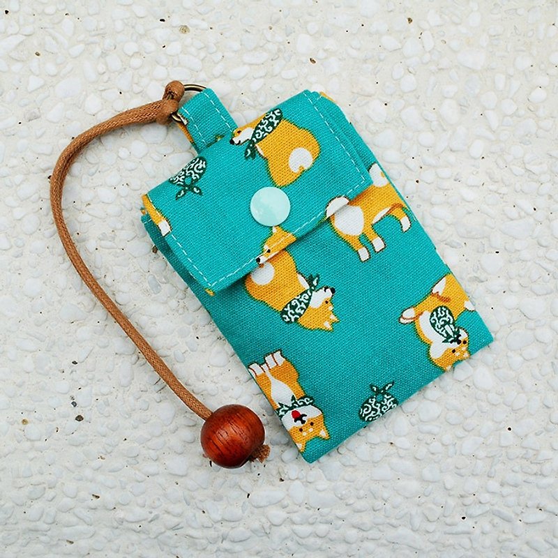 日本の柴犬カードバッグ/カードセットのカード袋 - クリアファイル - コットン・麻 ブルー
