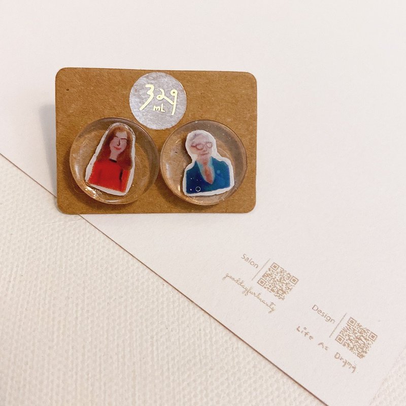 Hand-painted illustration earrings (gooddayforbeauty joint model - movie series) - ต่างหู - เรซิน หลากหลายสี