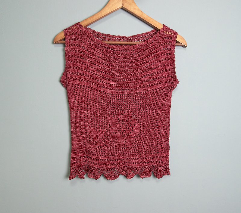 FOAK vintage wine vintage floral crochet vest - Women's Vests - Polyester Red