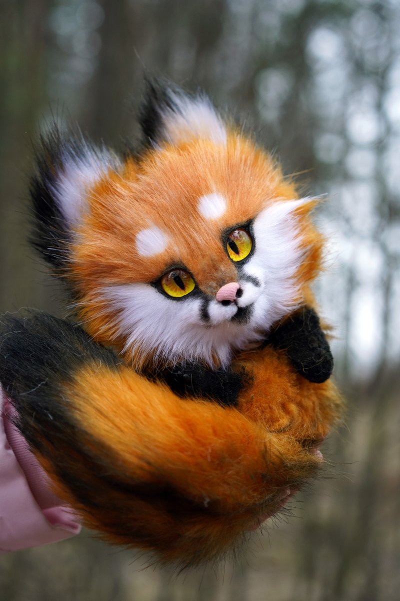 Red Fox movable cute toy handmade stuffed figure - 公仔/玩偶 - 其他材質 橘色