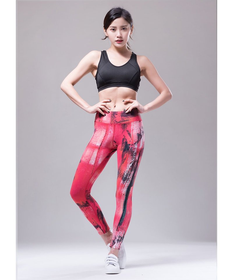 Aurora Stretch Tight Yoga Pants/Splash Red - ชุดโยคะ - ไฟเบอร์อื่นๆ สีแดง