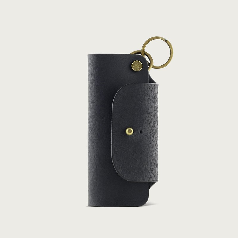 Leather Key Case/Key Ring-- Stone Black - Keychains - Genuine Leather Black