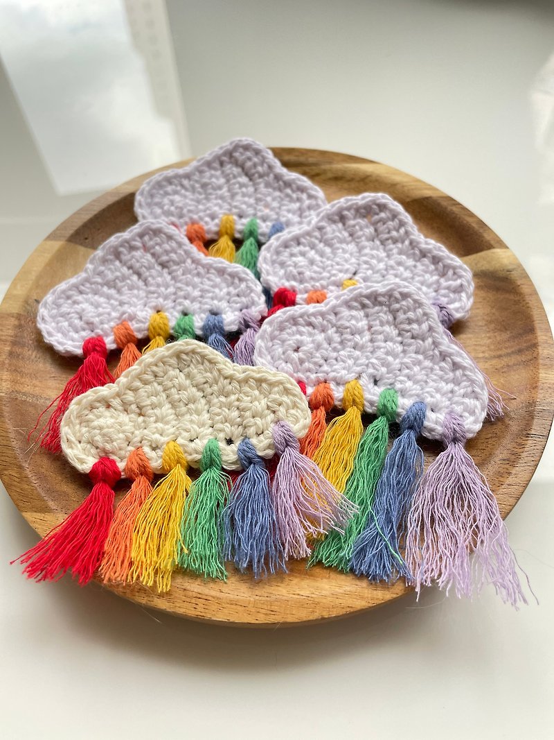 【Rainbow Series】Handmade Rainbow Rain Cloud Keychain Heart Mouth Needle Hand Crocheted - Brooches - Cotton & Hemp Multicolor