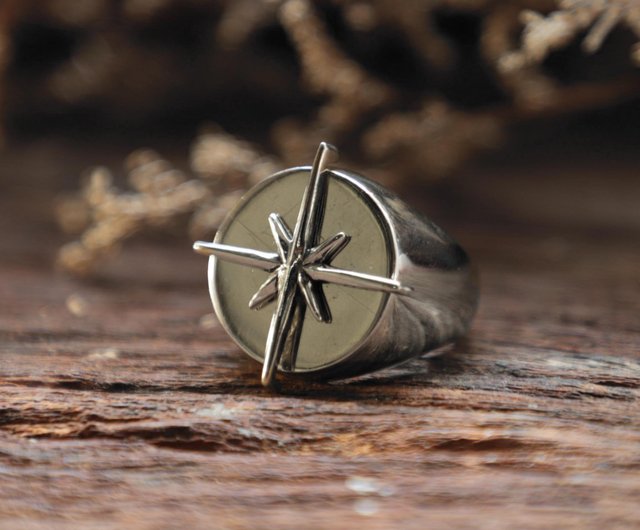 North Star ring for men made of sterling silver 925 Nautical style