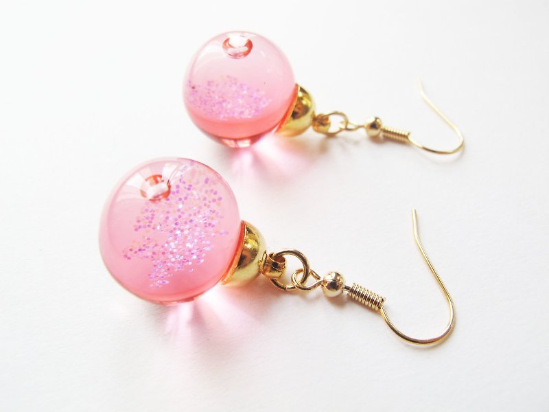* Rosy Garden * Red galaxy liquid inside glass ball earrings - Earrings & Clip-ons - Glass Red