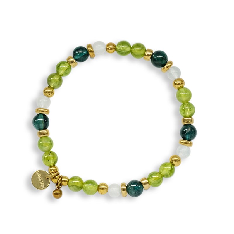 String Series Brass Peridot Moonstone Apatite Bracelet Natural Ore Crystal - Bracelets - Jade Green