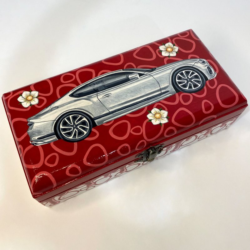 wooden box I Love Jam, Bentley Continental GT car, handmade art, home decor, art - Items for Display - Wood Red