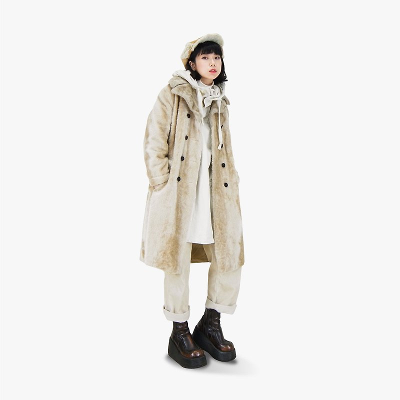 A‧PRANK: DOLLY :: Vintage VINTAGE mixed color light card its lapel double breasted long version of fur coat coat (J712118) - Women's Casual & Functional Jackets - Cotton & Hemp Khaki