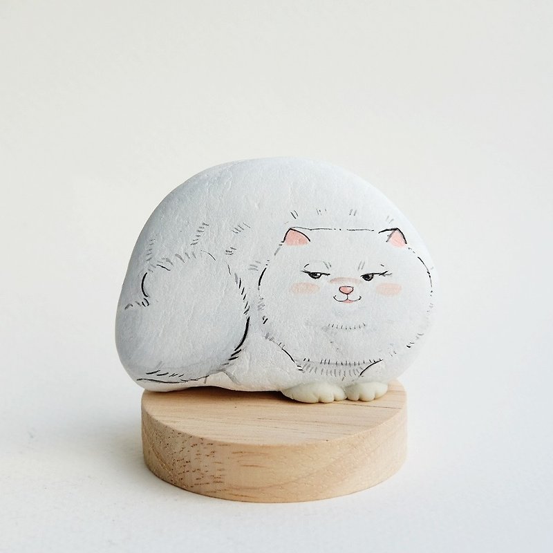 Cat stone painting. - ของวางตกแต่ง - หิน ขาว