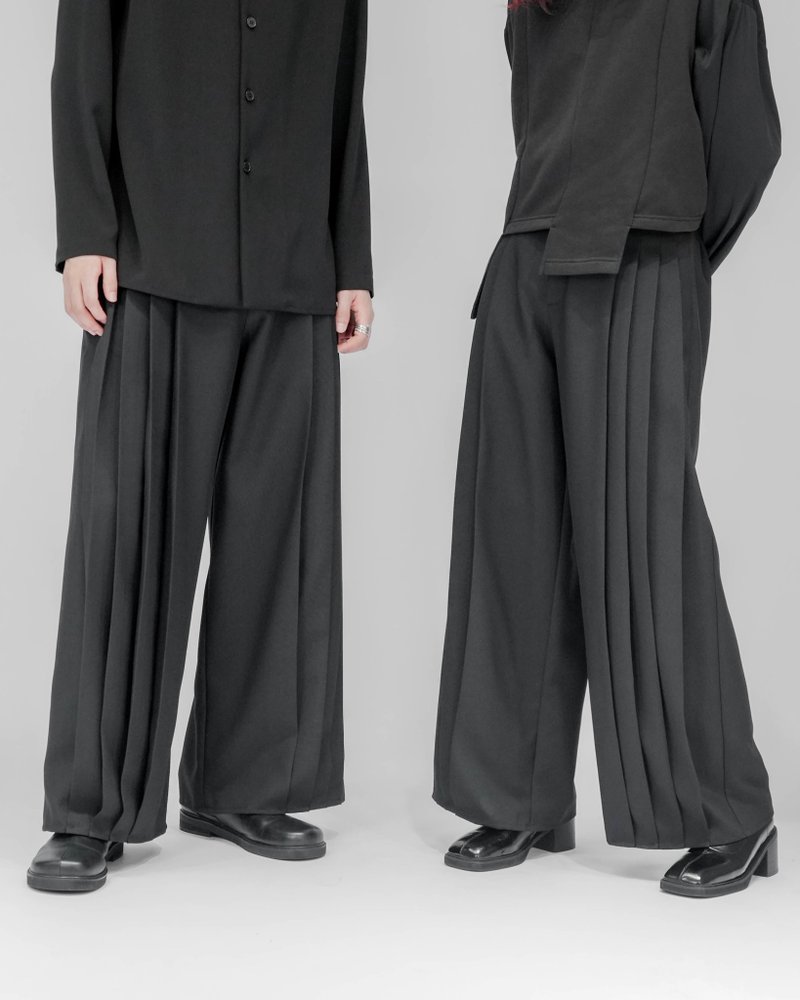 MUKK DESIGN pleated wide pants - Unisex Pants - Polyester Black