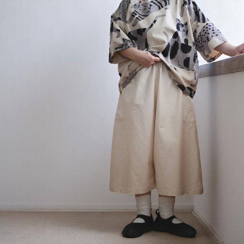 香草籽籽厚磅低檔褲裙 - 女長褲 - 棉．麻 白色