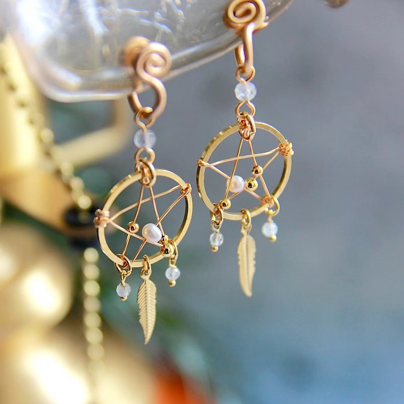 無痛耳夾/捕夢網耳環 - 耳環/耳夾/耳骨夾 - 銅/黃銅 