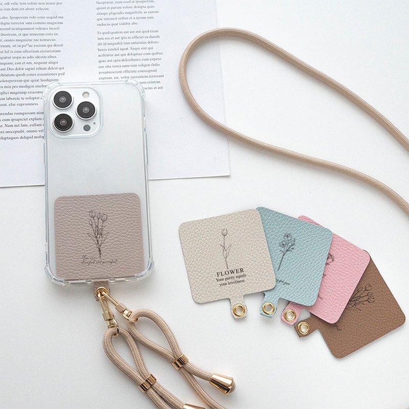 Strap holder [Simple design - flower -] Smartphone shoulder dull color Korean style FE07U - อุปกรณ์เสริมอื่น ๆ - หนังแท้ สีนำ้ตาล