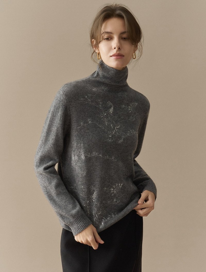 翩雅系列 / 堆堆高領提花針織毛衣 / 羊絨羊毛 - 女毛衣/針織衫 - 其他材質 多色