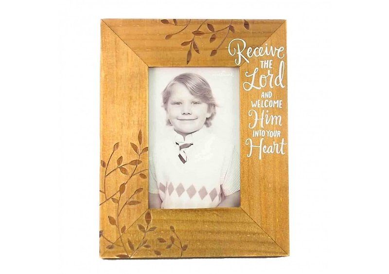 ◤ 4x6 photo greeting can put God's love | JE wooden frame religious - กรอบรูป - ไม้ สีนำ้ตาล