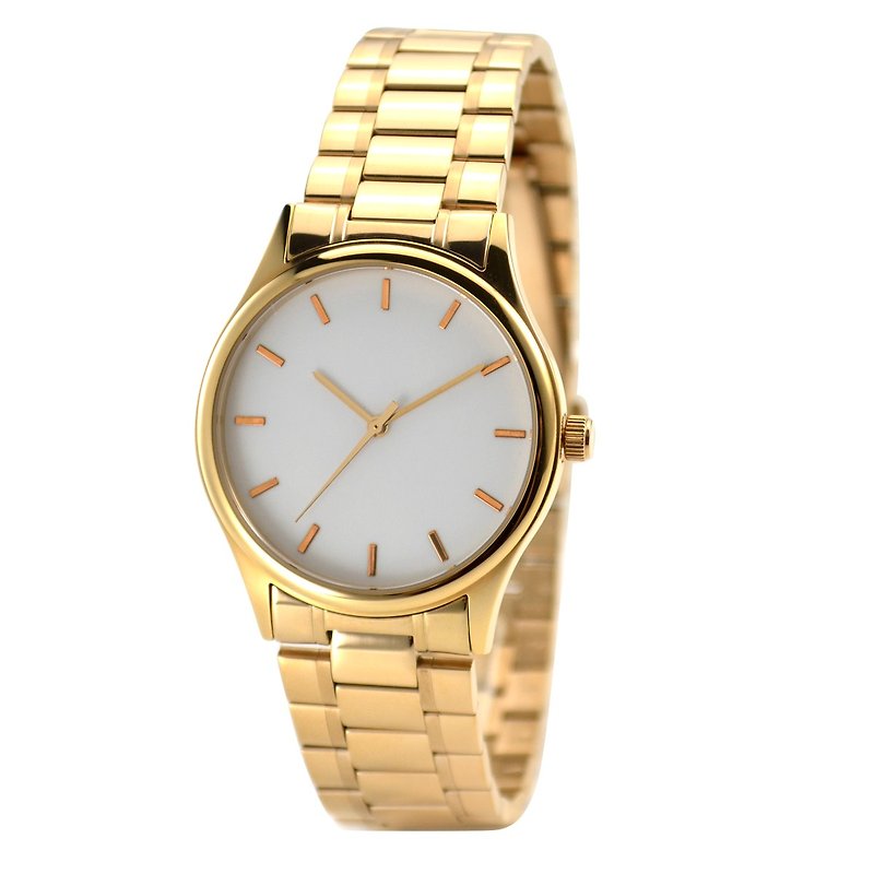 世界的な鉄鋼送料無料で金時計（ローズゴールド地金爪の白い顔を）ローズ - 腕時計 ユニセックス - ステンレススチール カーキ