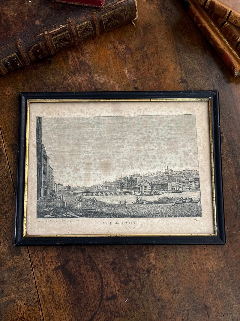 50167-珍稀19世紀法國古董銅版畫Vue de Lyon里昂的景色29x22cm - 壁貼/牆壁裝飾 - 紙 