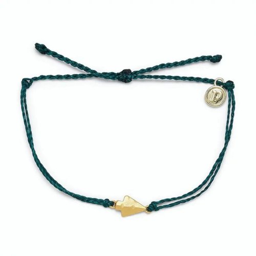 Pura Vida 臺灣總代理 Pura Vida 美國手工 仿舊金色箭頭 暗綠色蠟線衝浪手鍊