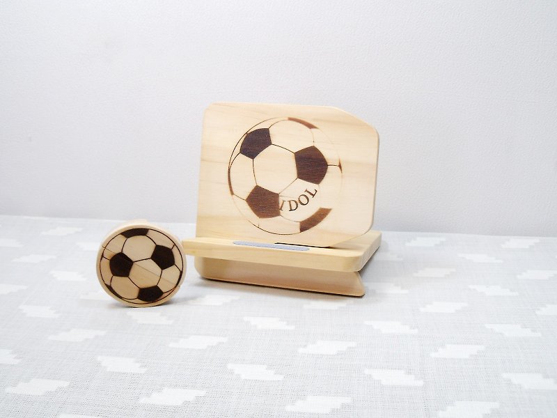 Football Christmas Day Solid Wood Mobile Phone Holder Headphones Set Clips Birthday Gifts Guest Names Blessings - Items for Display - Wood Brown