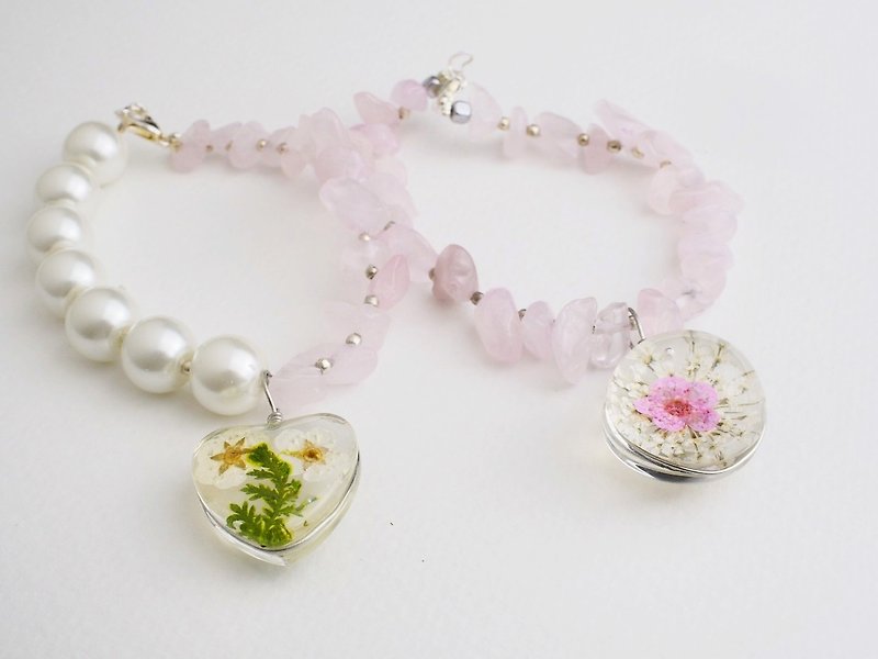 Pink coral dry flower in resin - Bracelets - Sterling Silver Pink