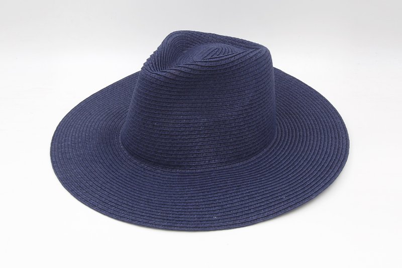 [Paper cloth home] Large brim gentleman hat (dark blue) paper thread weaving - Hats & Caps - Paper Blue