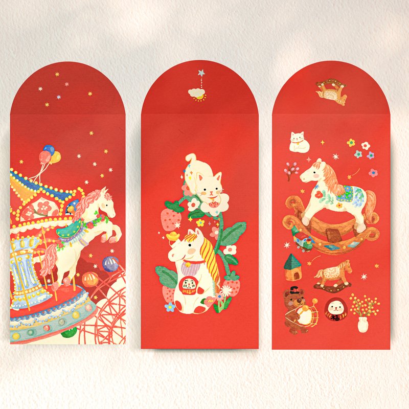 馬年紅包袋3入 貓貓好馬吉綜合組 12/9更新實品照 - 紅包袋/春聯 - 紙 紅色