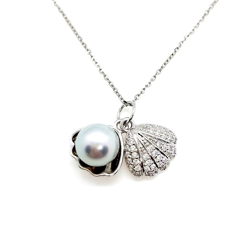 Diamond shell seawater really Linen pearl sterling silver necklace - Necklaces - Pearl 