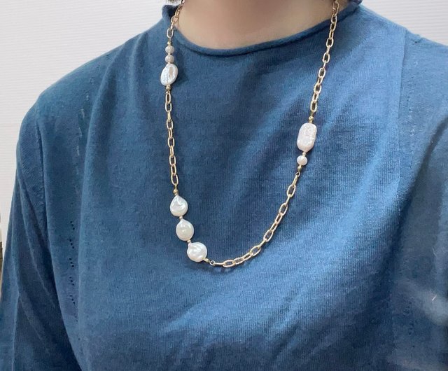 ファッショナブルでシンプルなホワイトパールネックレス、天然