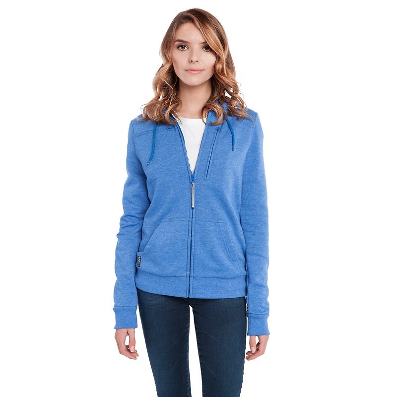 BAUBAX SWEATSHIRT Multi-functional Hooded Jacket (female)-Blue - เสื้อสูท/เสื้อคลุมยาว - ผ้าฝ้าย/ผ้าลินิน สีน้ำเงิน