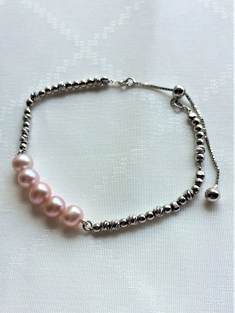 100% own design 925 sterling silver pink freshwater pearl bracelet - สร้อยข้อมือ - ไข่มุก สึชมพู