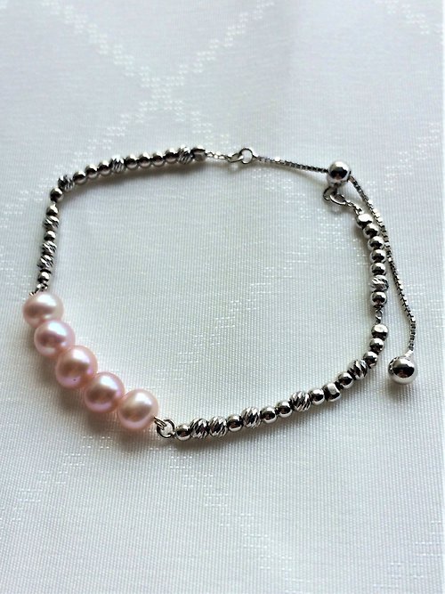 irisjjewellery 100%自家設計925純銀粉紅色淡水珍珠手鏈