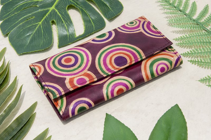 Valentine's Day gift handmade goat leather wallet / hand-painted Japanese style leather wallet / long wallet-rainbow dots - Wallets - Genuine Leather Multicolor