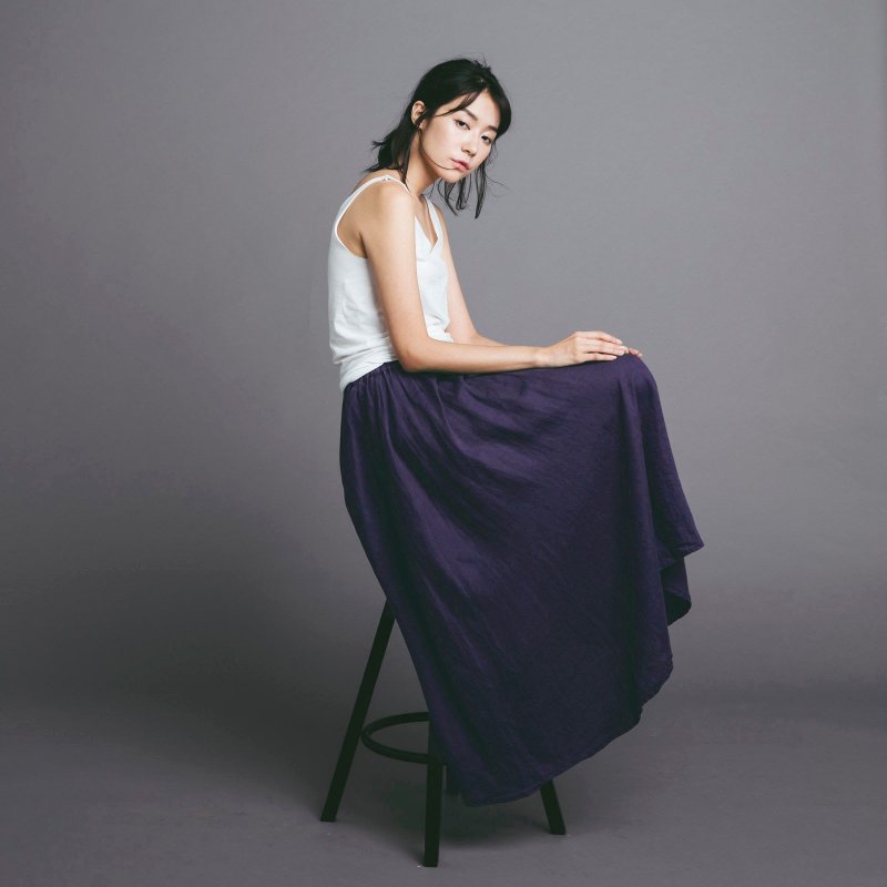 drawstring maxi skirt - purple - Skirts - Cotton & Hemp Purple