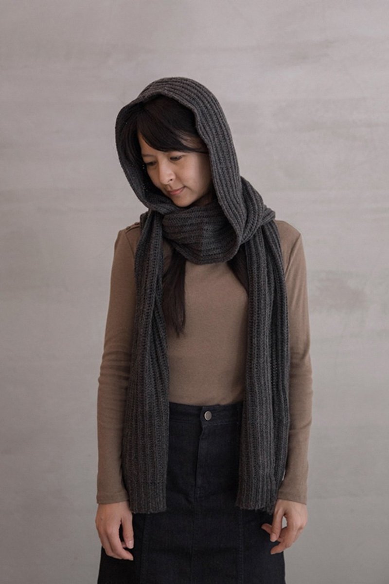 Embrace winter hooded scarf Warm Your Heart Scarf - Other - Polyester Gray