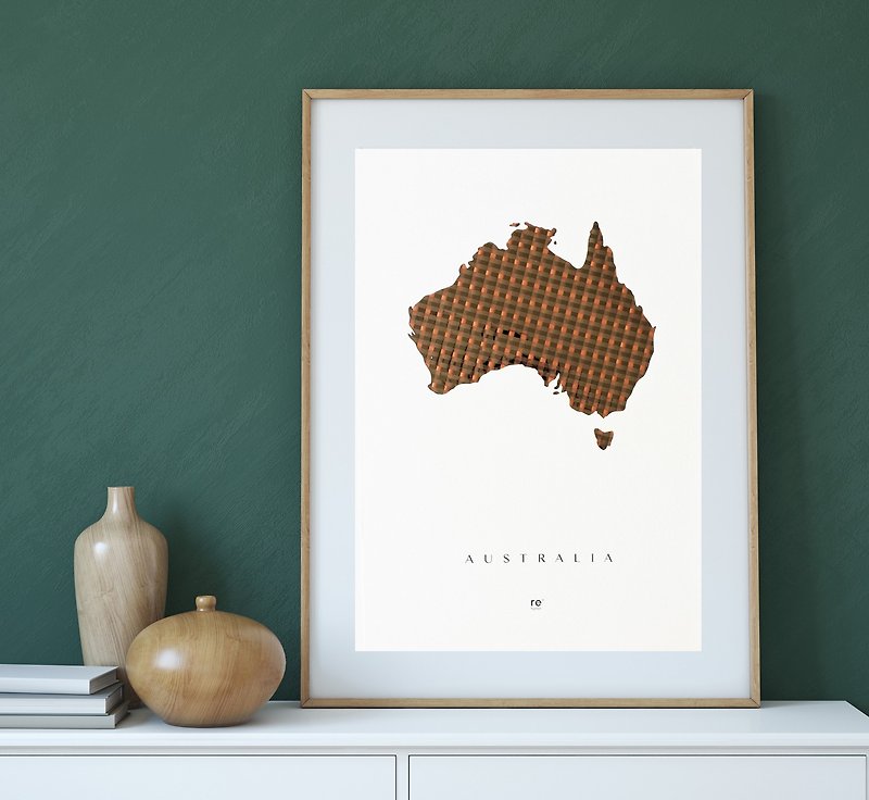 オーストラリアの都市シルエット | 地図ポスター | 友人への記念品 | 手作りカセット織り | ギフト - 置物 - その他の素材 ブラウン