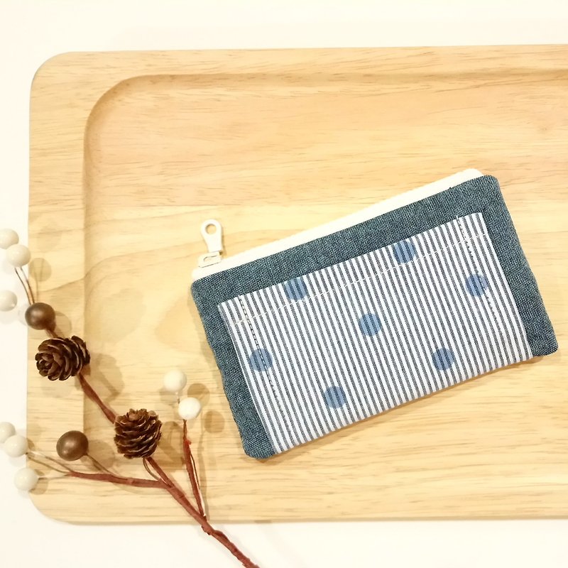 [FXS/ Four Degree Space Coin Purse] Stripes and dots. First dyed blue - Coin Purses - Cotton & Hemp Blue