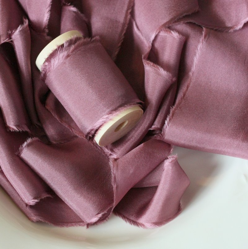 Marsala Silk Ribbon / Hand Dyed Silk ribbon on Wood Spool - 包裝材料/包裝紙 - 絲．絹 紅色